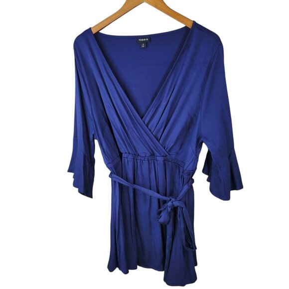 NEW Torrid Tunic Wrap Top size 0 XL Light weight Bell Sleeve Royal blue - Picture 1 of 6